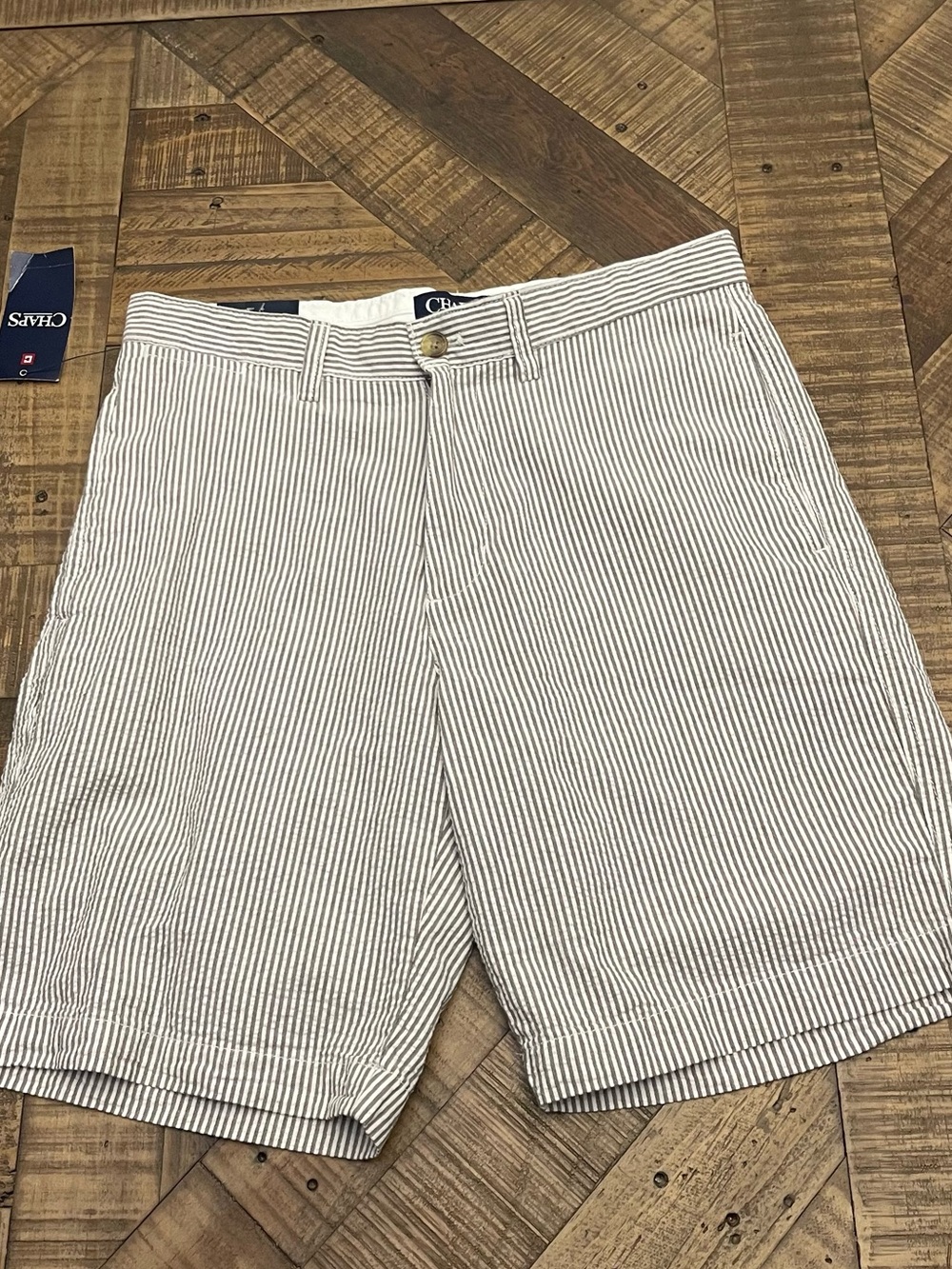 Chaps seersucker shorts classic brown and white pinstripe pattern